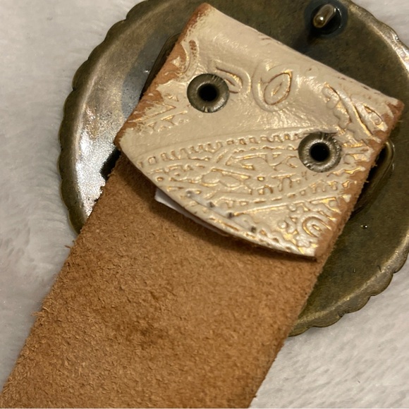 Fossil Beige Patterned Leather  Belt with Embellished Buckle Size M - Picture 8 of 15
